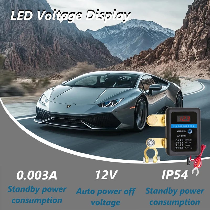 Avutrel Kill Switch-Smart Remote Car Battery Disconnect Switch Device for Vehicle, RV, ATV, Truck, Boats (with LED) 12v with Remote Control - Image 2